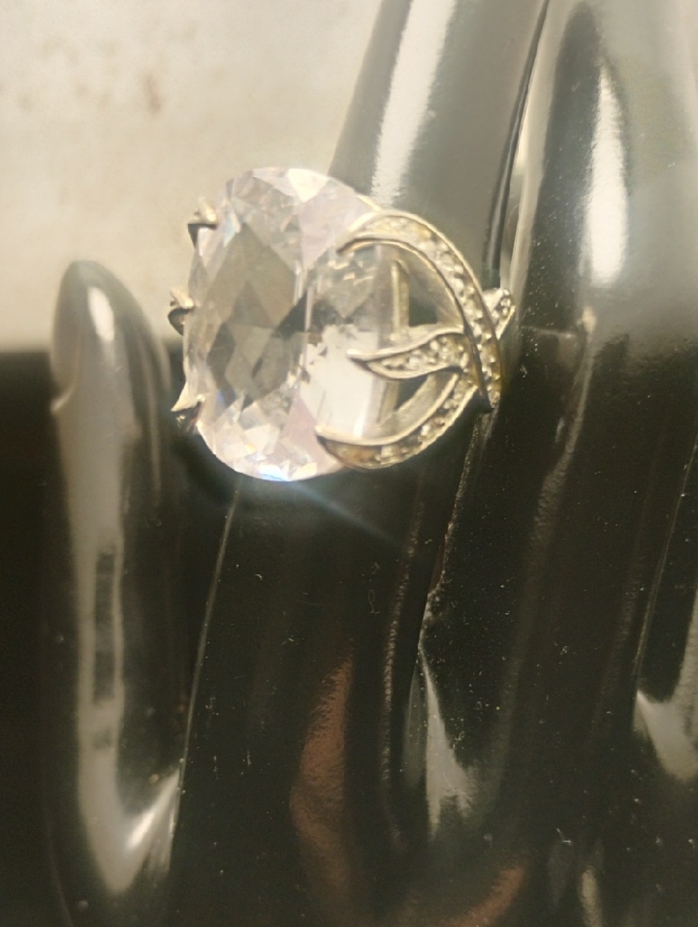 Vintage NV Nevada Silver Mine BIG CZ Claw Ring Size Adj. Size 7 To 8 Fits Easily